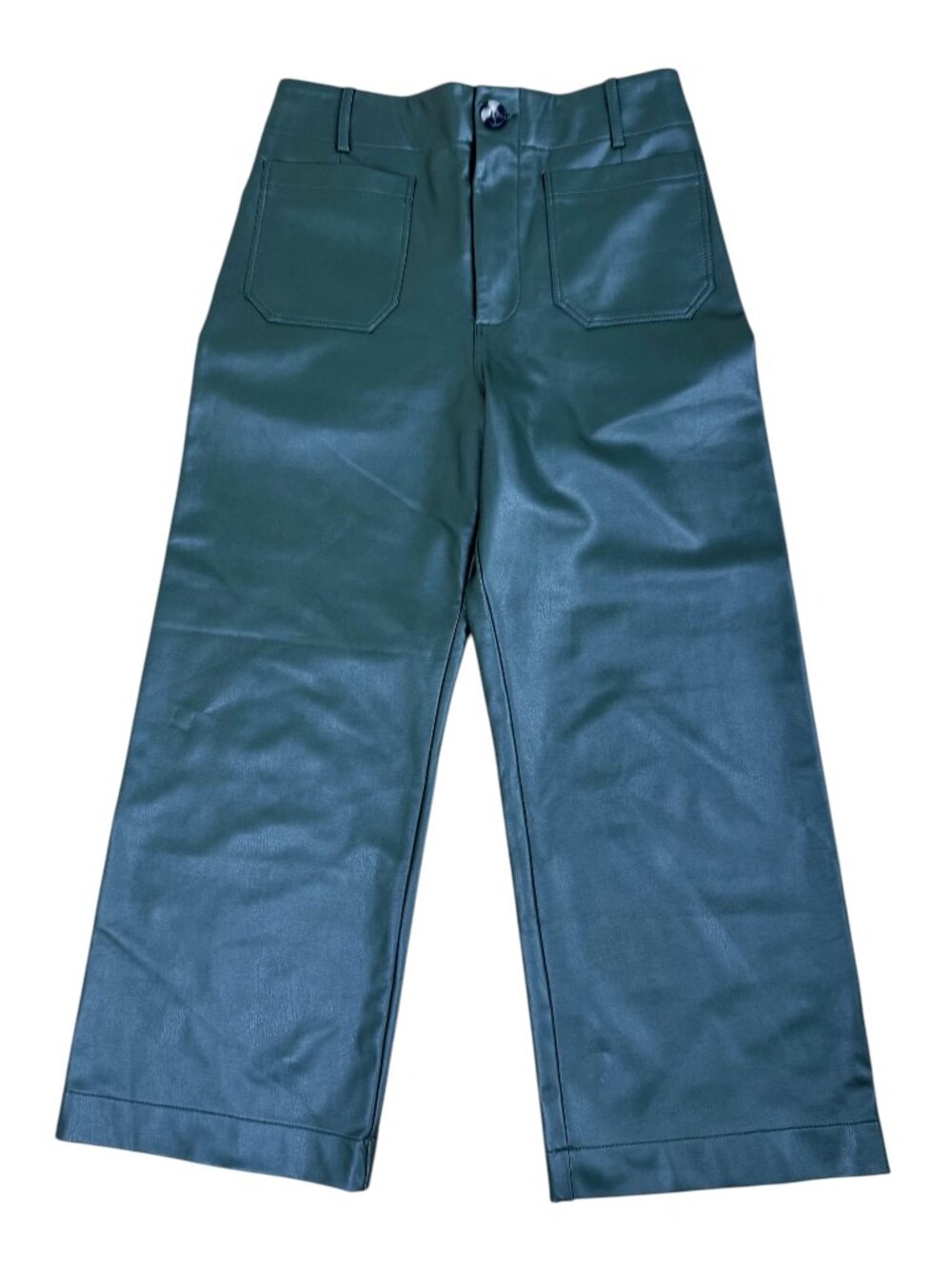 Anthropologie Maeve Colette Pants Deep Green Faux Leather Wide Leg (30) - Picture 2 of 9